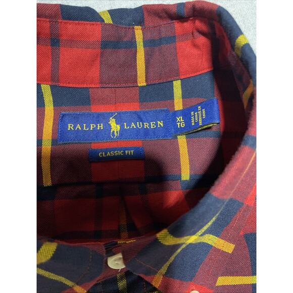 Ralph Lauren Shirt Mens Extra Large Red Plaid Classic Fit Button EUC Casual XL - Picture 4 of 8